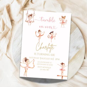 Gymnastik-Geburtstagseinladung | Tumbling Geburtstag | Mädchen Gymnastik einladen | Mädchen-Geburtstagsfeier | Sofort Download