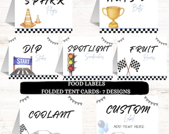Two Fast Birthday Food Tent Cards: Race Car Party Decor (Digital Download)