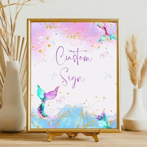 Mermaid Custom Sign | Editable Mermaid Girl Party Decor | Under The Sea Ocean Pool Party Digital Printable Diy Decor | Mermaid Birthday