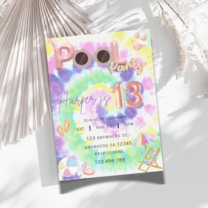 Pool Birthday Party Invitation | Custom Birthday | Diy Instant Download Editable Canva Template | Teenage Birthday| Retro Birthday