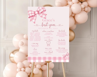 Pink Bow 1st Birthday Milestone Board: Editable Digital File (18x24")