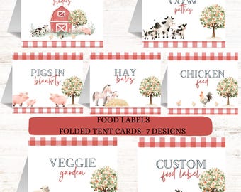 Farm Birthday Food Tent Cards: Barn Animals, Editable (Digital Download)