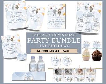 Astronaut 1st Birthday Invitation Bundle: Space Party Decor (Digital Download)