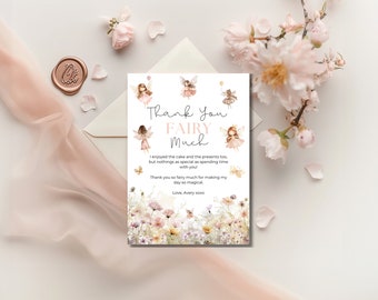 Editable Fairy Thank You Card: Floral Garden Party (Instant Download)