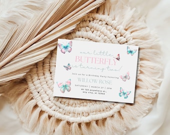 Butterfly 2nd Birthday Invitation: Pink, Purple, Lilac (Printable Editable Download)