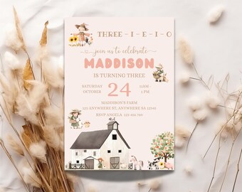 Farm Animal 3rd Birthday Invitation: Customizable Barnyard Party (Digital Download)