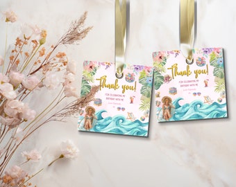 Tropical Pool Party Favor Tags: Summer Birthday Thank You (Printable)