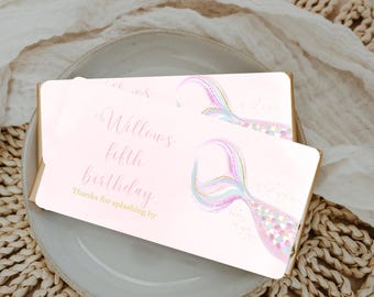 Envoltorio de chocolate de cumpleaños de sirena: Recuerdo de fiesta editable (descarga digital)