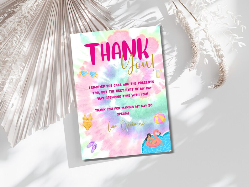 Editable Pool Party Thank You Card Splish Splash Pool Birthday ...