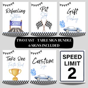 Two Fast Birthday Table Sign - Decorazione per feste con auto da corsa - Download immediato - Modello modificabile per ragazzi