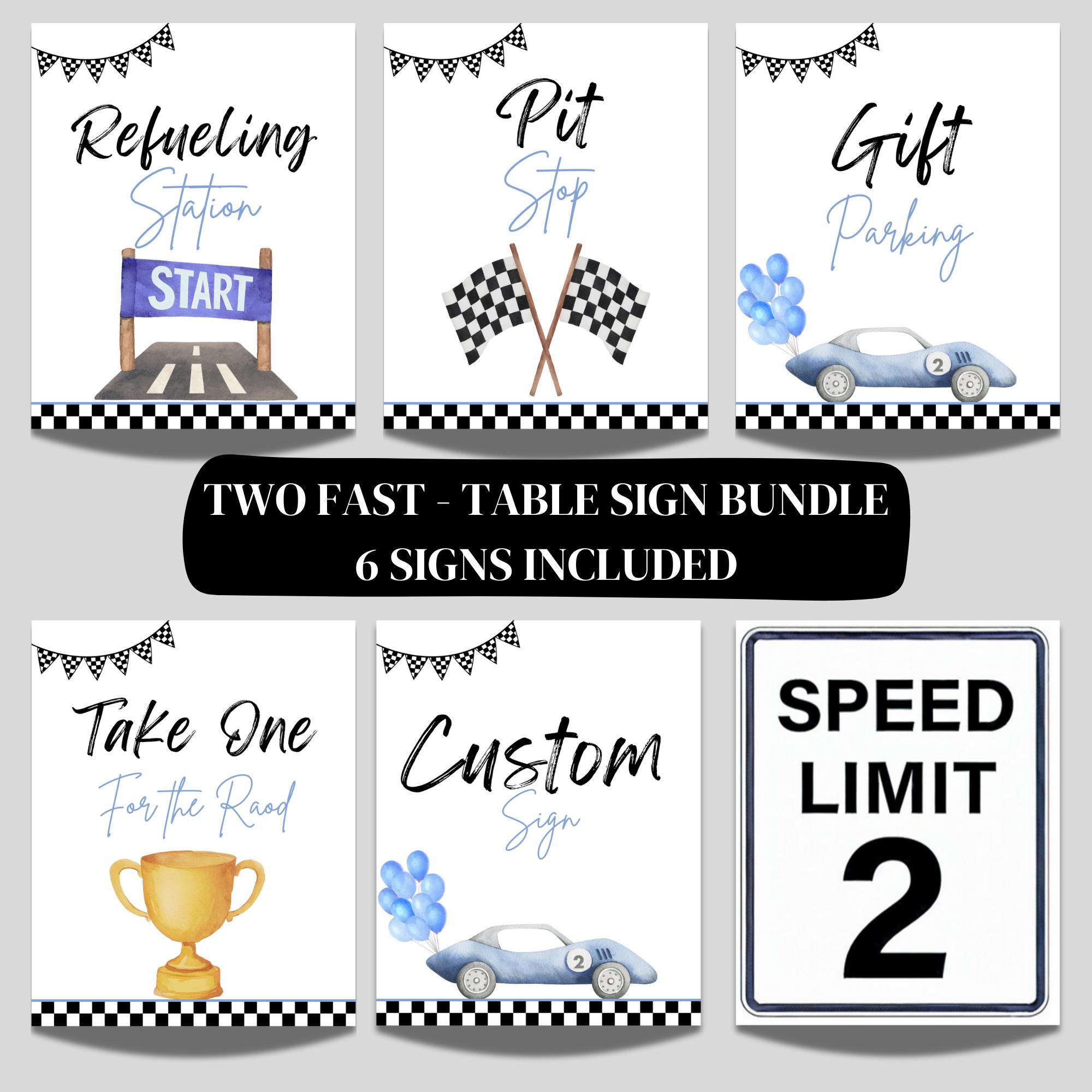 Two Fast Birthday Table Signs: Race Car Party Decor (instant Download ...
