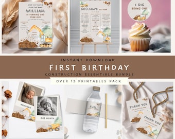 Construction 1st Birthday Bundle: Editable Dump Truck Party (Digital Download)