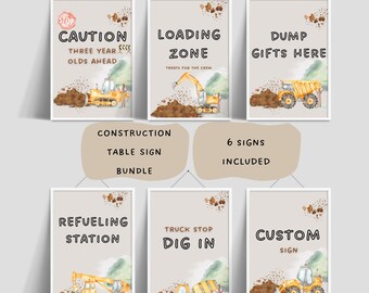 Construction Birthday Party Signs Bundle: Editable Truck Theme (Digital Download)