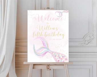 Mermaid Birthday Welcome Sign: Editable Under The Sea Party Decor