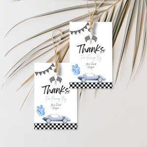Editable Two Fast Birthday Favor Tags - Race Car Thank You Tags - Instant Download - Vintage Racecar Template