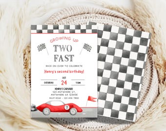 Invitation 2e anniversaire de voiture de course : deux modèles modifiables rapides (téléchargement numérique)