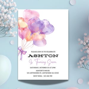 Birthday Invitation | Balloon Party Invite | Personalised Invites | Invitation Template | Instant Download | Kids Party | Kids Invite