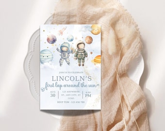Astronaut 1st Birthday Invitation: First Trip Around the Sun (Digital Download)