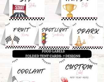 Two Fast Birthday Food Tent Cards: Race Car Party Decor (Digital Download)