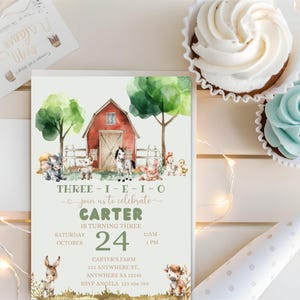 3Rd Birthday Party Tractor And Farm Animal Theme | Farm Animals Birthday Invitation For Boy | Three-I-E-I-O Birthday Invitation