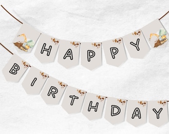Banner de cumpleaños de construcción: decoraciones para fiesta de camiones de volteo (descarga digital)