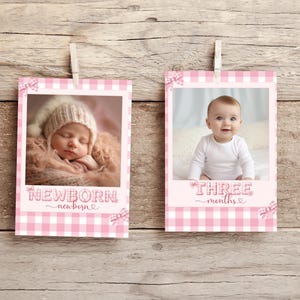 Bewerkbare canvassjabloon | Kaarten van 12 maanden | Eén jaar | Verjaardag meisje | Roze strikthema welkomstbord Coquette Bow roze gingang eerste jaar