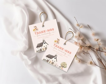 Girl Farm Birthday Favor Tags: Editable Barnyard Thank You (Digital Download)