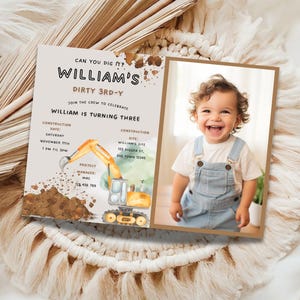 Digital Download | Construction Trucks 3Rd B&#39;Day Invite | Dump Truck Party | Construction Birthday Invitation | Editable Template Photo