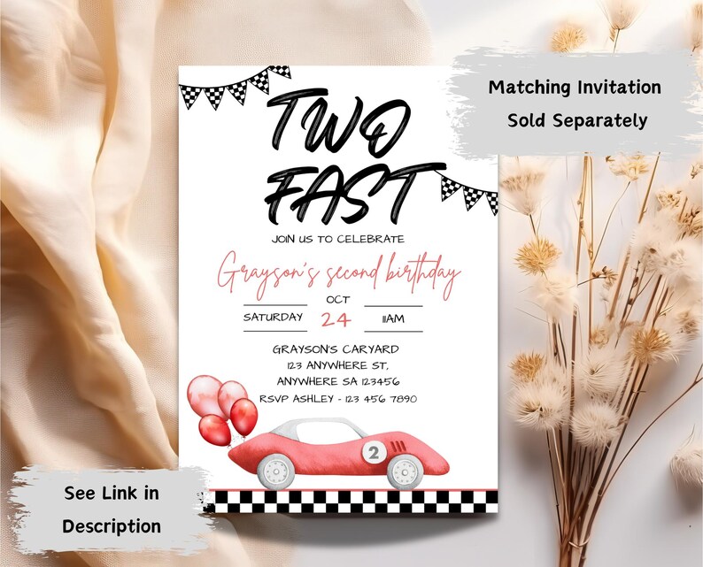 Two Fast Milestone Poster Race Car Birthday Milestone Sign Editable