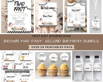 Two Fast Birthday Invitation Bundle: Vintage Race Car, 2nd Birthday (Editable, Digital Download)