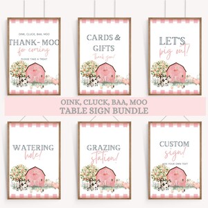 Instant Download | Editable Barn Animal Kids Birthday | Farm Birthday Pink Sign | Farm Animals Table Decor | Favor Sign | Animal Party