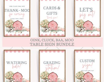 Pink Farm Birthday Table Signs: Editable Animal Party Decor (Instant Download)