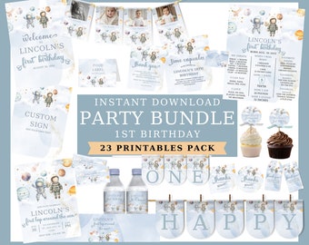 First Trip Around The Sun Birthday Invitation Bundle: Space 1st Birthday (Digital Download)