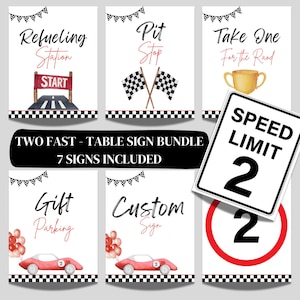 Editable Racing Party Signs - Two Fast Birthday Table Decor - Printable Food Drink Sign - Digital Download