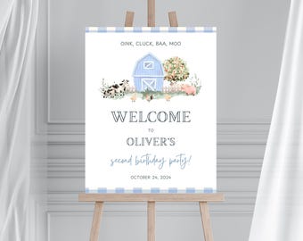 Editable Farm Animals Welcome Sign: 2nd Birthday Party (18x24")