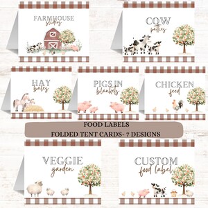 Etiquetas de alimentos / Decoración de fiesta de granja / Decoración de cumpleaños de niño / Tarjetas de lugar / Tarjeta de nombre de comida de granja / Etiquetas de cumpleaños de granja / Carpa de comida de granja