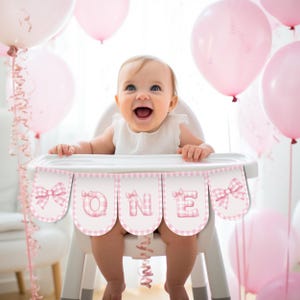High Chair Banner | Pink Bow | Party Decor | Hair Bow | Pink And White | 1St First Birthday Girl | Girls Just Wanna Be One Gingham Bow