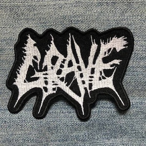 GRAVE white embroidered patch Entombed Dismember Unleashed Asphyx Sinister Vomitory Benediction Bolt Thrower Malevolent Creation Incantation