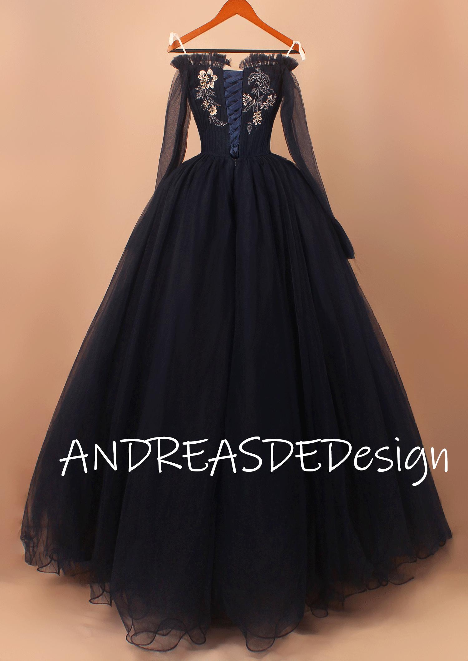 chinese dress ladies Ball Gown Lace Long Sleeves Prom Dress Black Quinceanera Dresses MP93 –  MyGirlProm.com main image 0