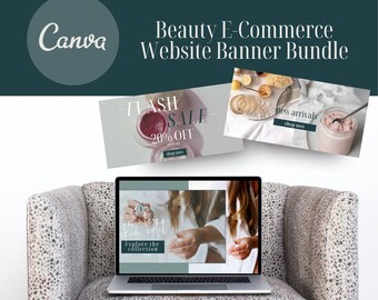 22 Skincare Brand Website Banners | Beauty E-Commerce Banner Canva Templates | Editable Shopify Store Banner | Shop Banner Bundle