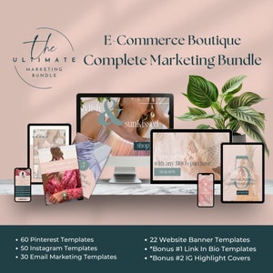 E-Commerce Boutique Complete Marketing Bundle | Fashion Brand Marketing | Branding, Email, Social Media & Website Editable Canva Templates