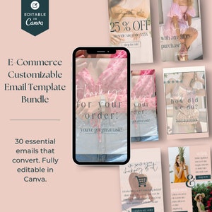 Dostosowywalne szablony wiadomości e-mail Canva dla branży modowej e-commerce | Sekwencja wiadomości e-mail | Klaviyo Mailchimp Convertkit | Przepływ marketingu e-mailowego w butiku