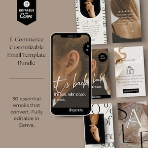 Nowoczesne edytowalne szablony e-maili e-commerce dla biżuterii Canva | Klaviyo Mailchimp Convertkit | E-mail powitalny | Przepływ e-maili marketingowych w newsletterach