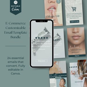 Dostosowywalne szablony Canva do e-maili w branży kosmetycznej | Marketing e-mailowy | Klaviyo Mailchimp Convertkit | Szablon e-mailowego marketingu w branży pielęgnacji skóry