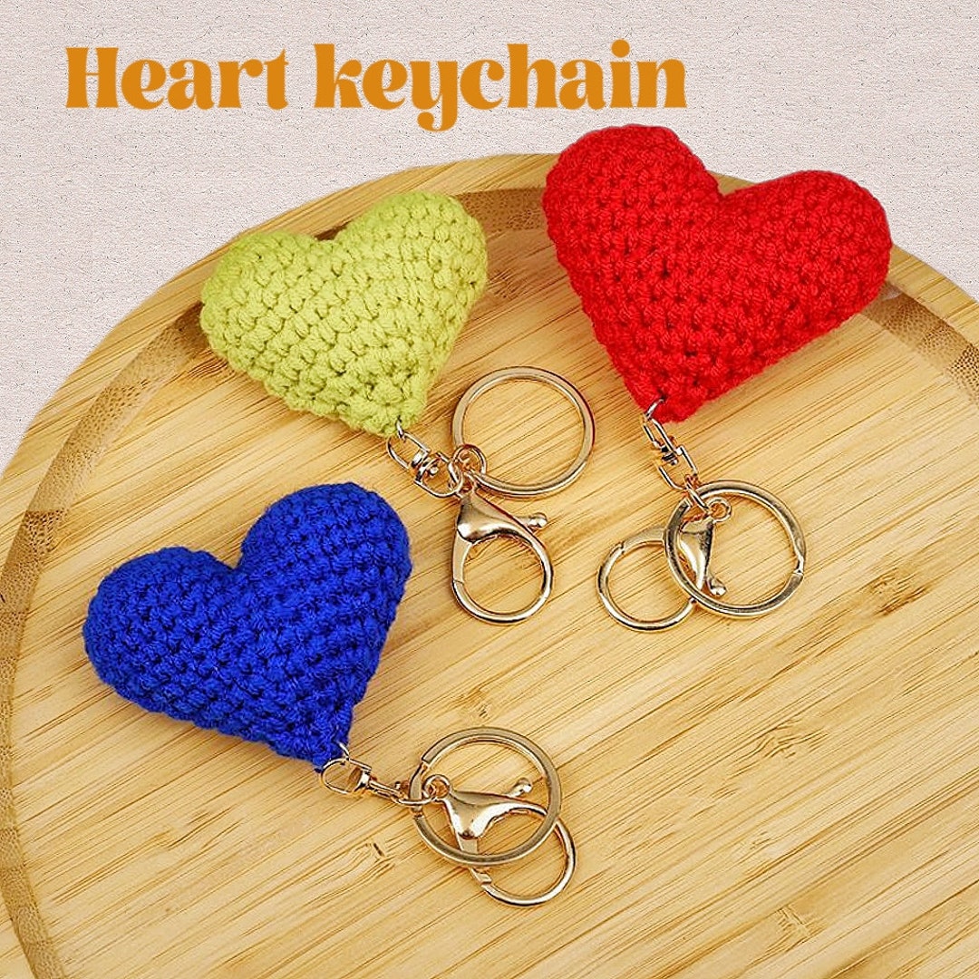 Corchet Heart Keychain,handmade Keychain,hand Knit Heart Key Ring,cute ...