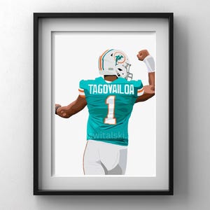Tua Tagovailoa Miami Dolphins NFL Stampa artistica digitale Illustrazione 8,5x11" Carta fotografica opaca