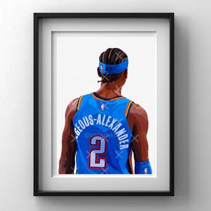 Shai Gilgeous-Alexander OKC Oklahoma City Thunder NBA Digital Art Illustration Print 8.5x11&quot; Matte Photo Paper
