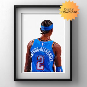 Shai Gilgeous-Alexander Illustration • OKC Oklahoma City Thunder • Digital File • Printable Art • Basketball Illustration • Digital Art