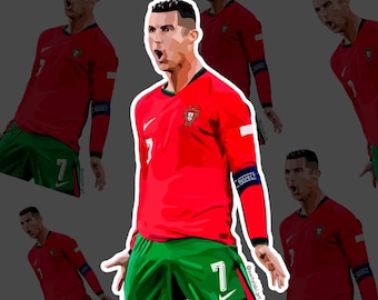 Ilustración digital de Cristiano Ronaldo, fútbol portugués, ilustración para portátil