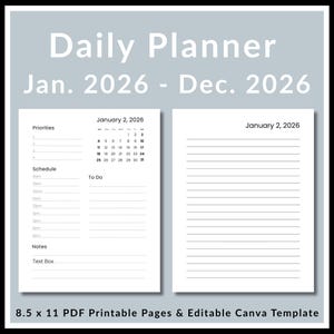 2026 Daily Planner Journal Template –  Time Block Planner - Editable